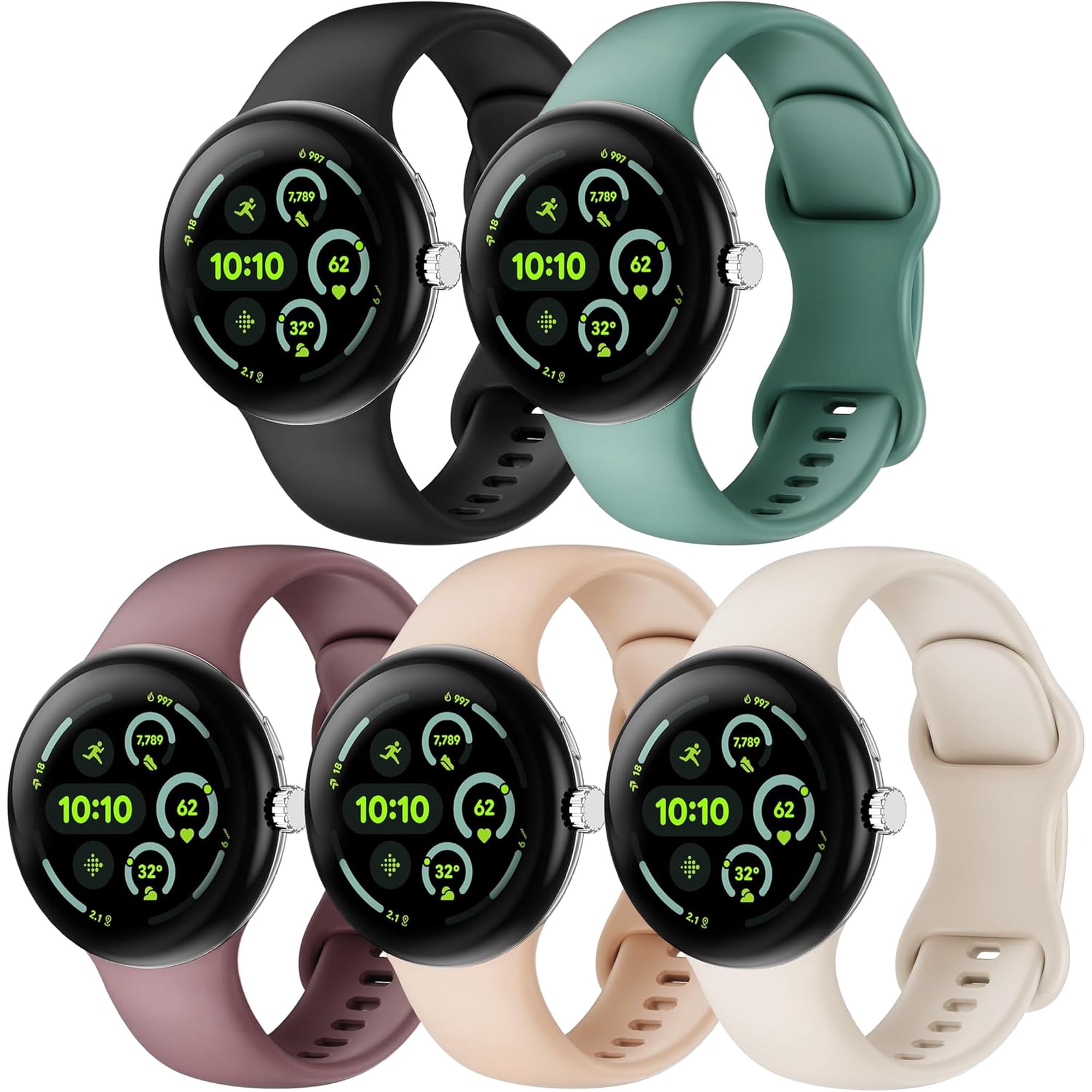 ERUCND-5 Pack Watch Bands Compatible with Google Pixel Watch 3/4 45mm,Soft Silicone Durable Sport Waterproof Wristband Replacement Straps for Pixel 3/4 45mm Smartwatch Accessories Women Men