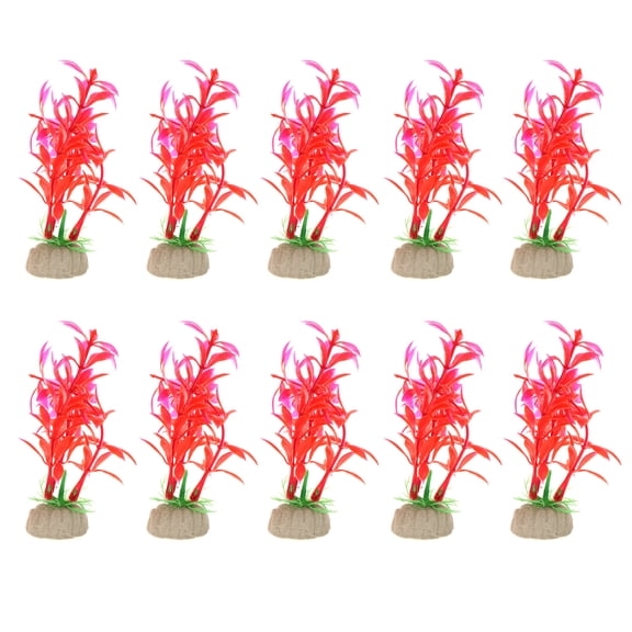 Unique Bargains 10 Pcs Aquarium Plants Decorations Artificial Aquatic Plant Red
