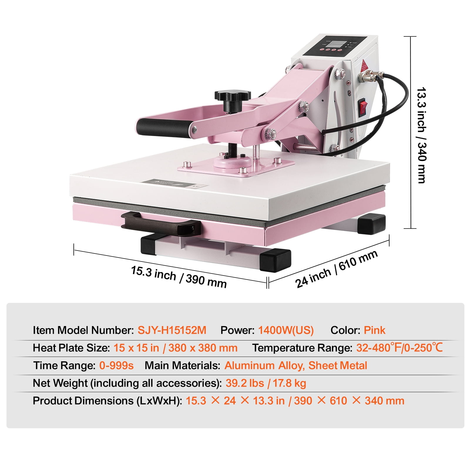 KFFKFF Heat Press Machine, 15 x 15 inch Electronic Heat Imprinting Device, Slide Out Heat Transferring Equipment, Quick and Uniform Warming, Dual-Layer Insulation Cotton, Heat Transferring Equipment