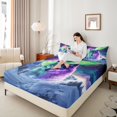 thumbnail image 4 of Castle Fairy Animal Wolf 4 Pieces Queen Sheet Sets for Men Teenagers,Arctic Aurora Ultra Soft Flat Sheet,Starry Sky Queen Fitted Sheet,Super Cozy Room Decor, 4 of 7