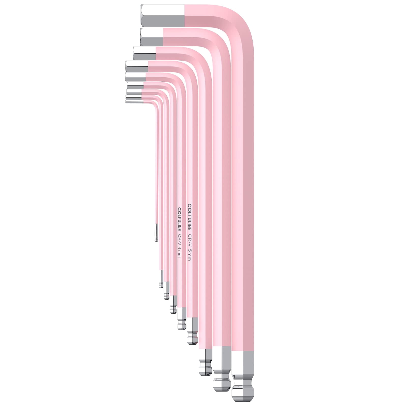 COLFULINE 9-Piece Pink Long Ball End Hex Key Set, Cr-V Allen Wrench Kit with Color-Coded Sizes (1.5-10mm) - Ideal Gift for Women, Perfect for Home Repair, DIY Projects, Bike & Furniture Maintenance