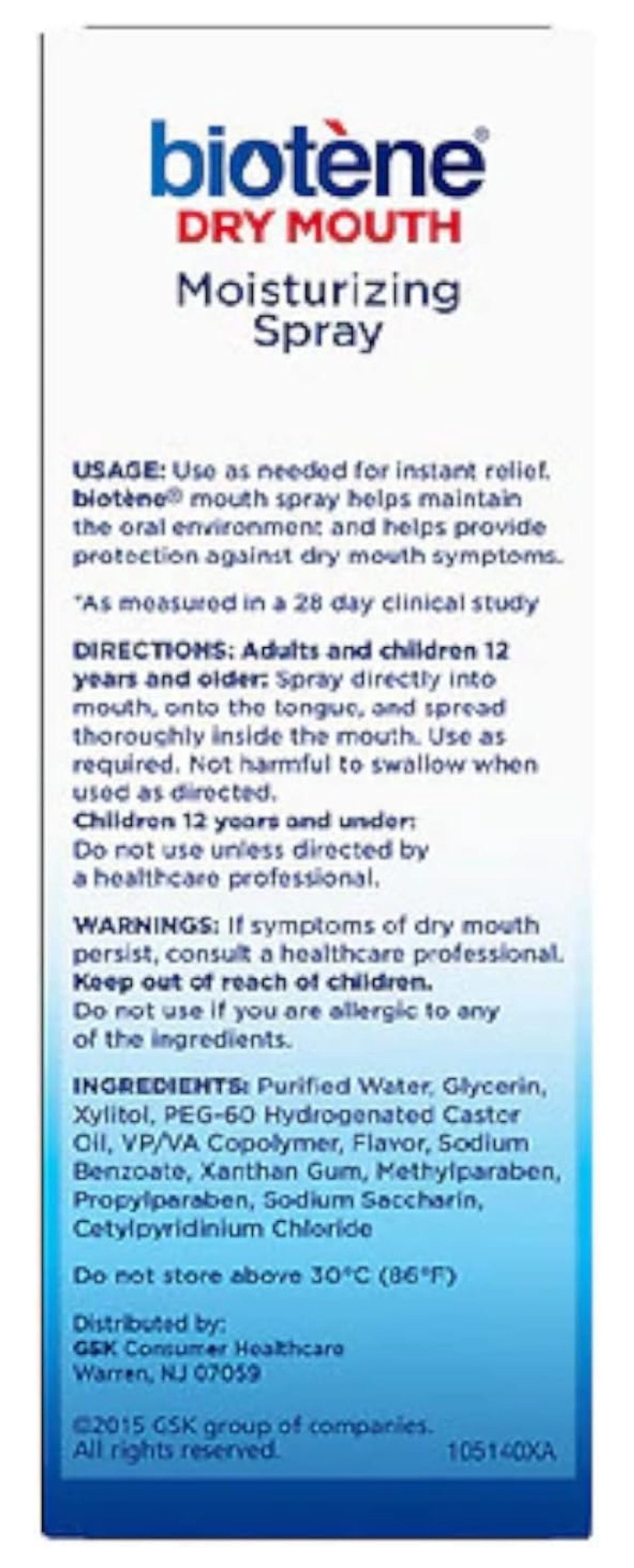Biotene Moisturizing Dry Mouth Spray, Moisturizing Spray for Dry Mouth and Bad Breath, Gentle Mint - 1.5 fl oz (Pack of 4)