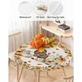 thumbnail image 3 of Thanksgiving Turkey Fitted Round Tablecloth,Autumn Pumpkin Back Table Cover with Elastic Edge Waterproof Table Cloth,Retro Linen Circle Table Covers for Kitchen Indoor Outdoor Party 36-44in, 3 of 6