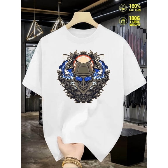 Wildcat Cool Hat Tee fish cotton tshirts t-shirts for men 180G 100% Cotton white fabrics for a casual, sporty look, T-shirts for everyday comfort Weekend casual wear fishing for men funny for 60 ye