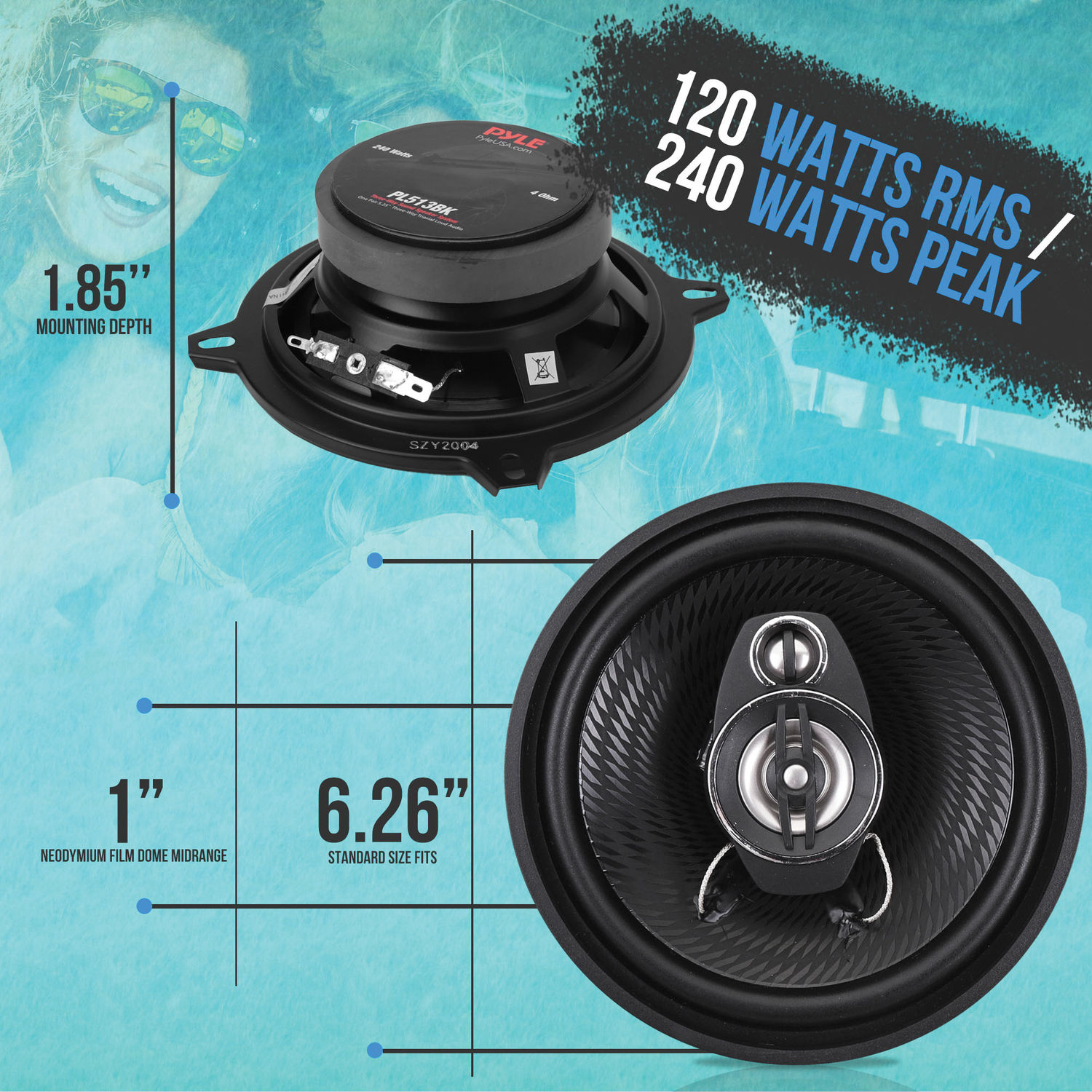 Pyle 2-Way Universal Car Stereo Speakers-120W 3.5 Inch Coaxial Loud Pro Audio Car Speaker (Black) - image 3 of 7