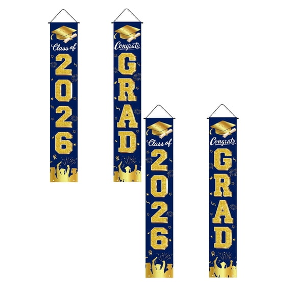 2/4/8 Pack Graduation Decorations Class of 2026 Hanging Grad Banner Congrats Grad Banner Porch Sign for Front Door, Graduate Door Banners 2026 Graduation Party Decor Supplies