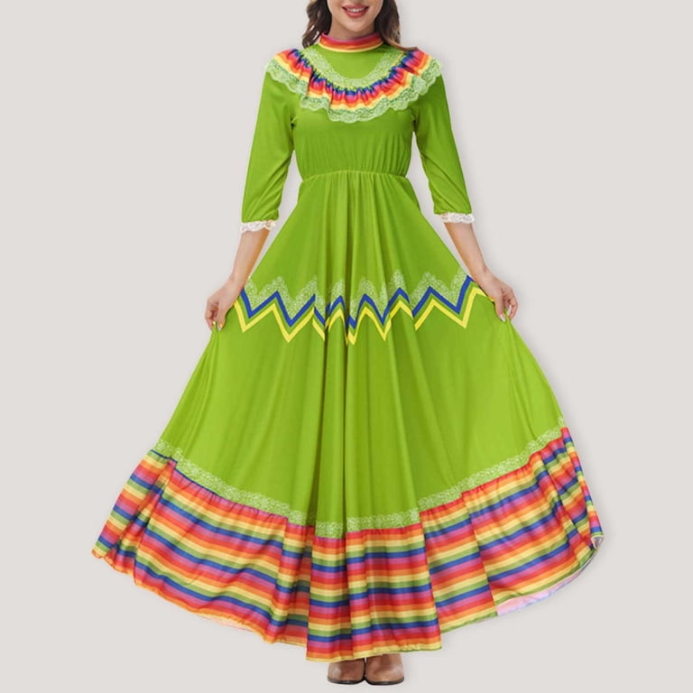Casual Dresses For Womens Ladies Bohemian May 5 Mexican Festival  Celebration Long Wide Swing Dance Stage Show Dress Women Clothing -  Walmart.com