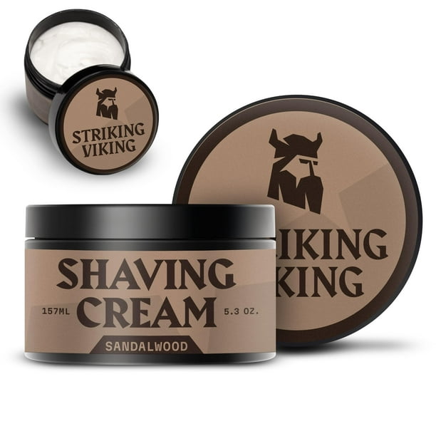 Striking Viking Crema de afeitar para hombres - 5.3 oz Crema de afeitar para hombres con aroma a sándalo y piel sensible