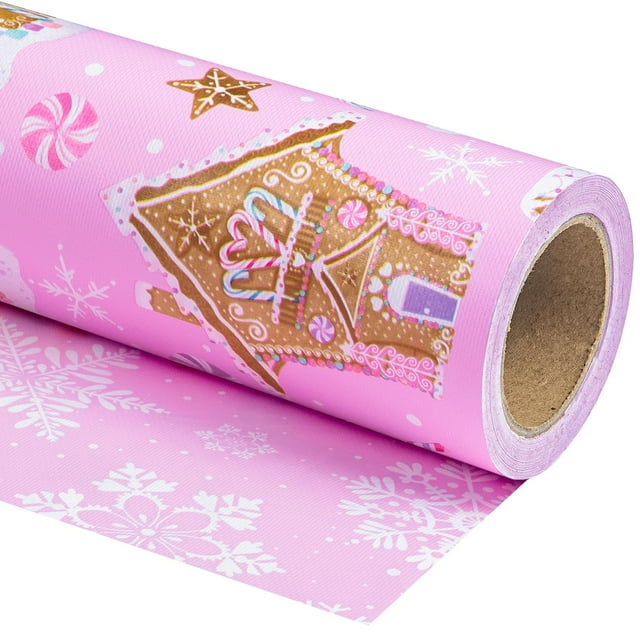 Envoltorio de regalo WRAPAHOLIC, reversible, rosa, pan de jengibre, 43 x 10 m