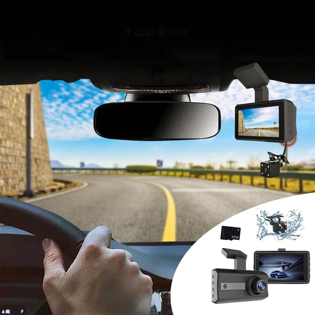 Cámara de tablero para automóvil 1080P con pantalla de 3.0 pulgadas | Cámaras frontales dobles 1080P y traseras 720P | Gran angular de 170° | Sensor G | Grabación en bucle | Monitor de aparcamiento