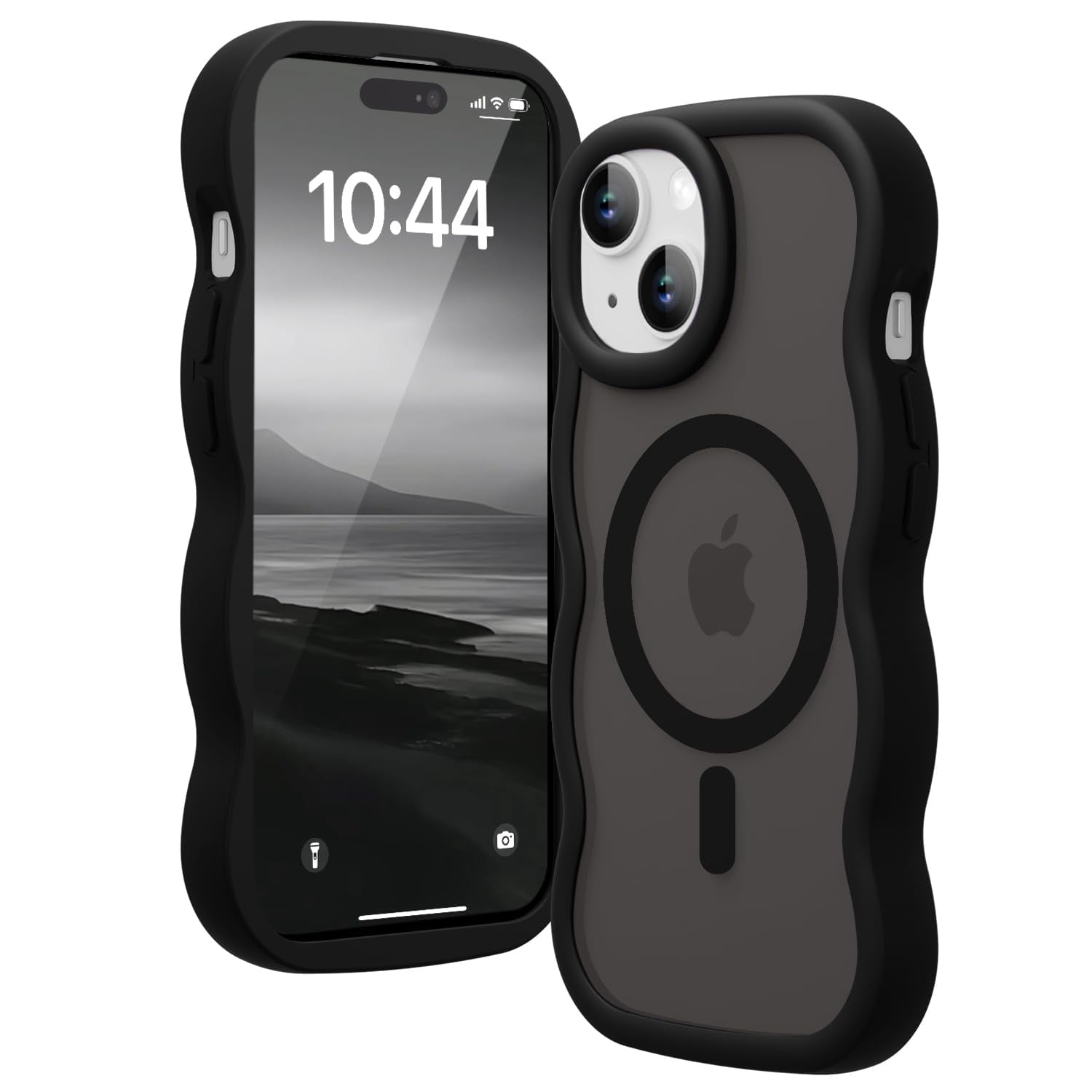 HionlyPro Compatible with iPhone 15 Magnetic Case, Compatible with Magsafe Wavy Frame Cute Translucent Matte Hard Back Silicone Bumper Shockproof Phone Case Women Girls