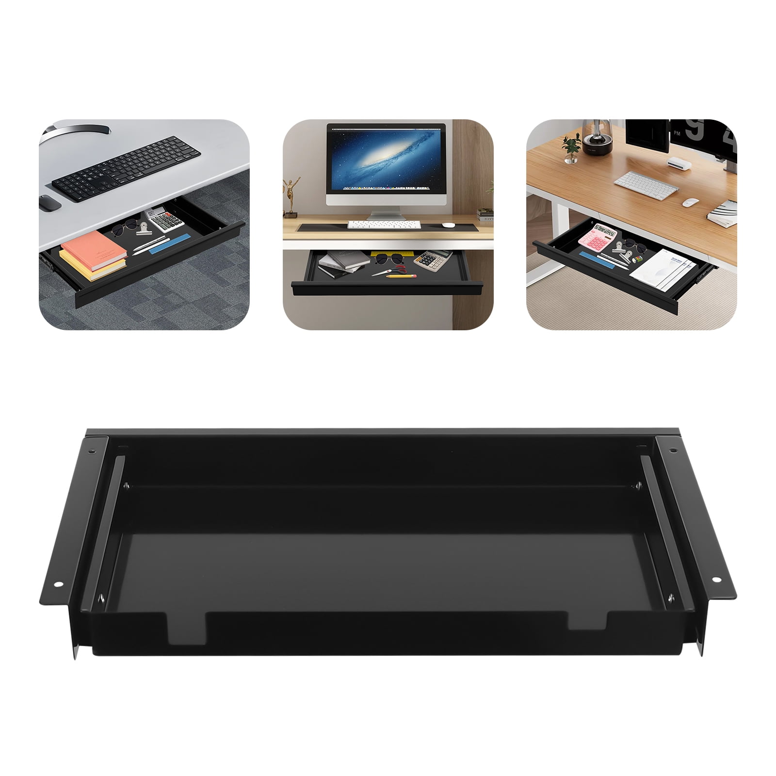 Home Under Desk Storage Drawer - Office Pull-out Hidden Drawer Hanging Drawers for Desk - Standing Desk Drawer Attachment - Under Desk Mounted Sliding Metal Hanging Drawers Organizer