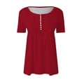 thumbnail image 2 of Red Women's Short Sleeve T-shirt, Women'S Casual Pleated Round Neck Button Open Short Sleeve Loose T Shirt Shirt Top,Women's Short sleeve T-shirt XXL, 2 of 5