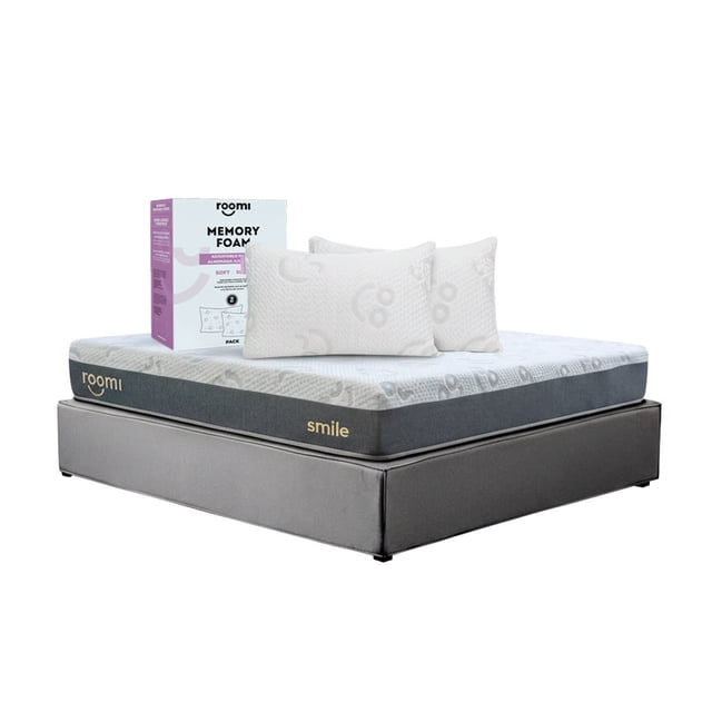 Base Gris Matrimonial + Almohadas + Colchón Smile
