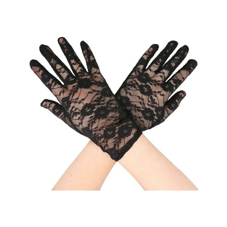 - Stretch Gloves Sheer Lace, Wrist Length Special Occasion Wear, Black