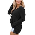 thumbnail image 3 of Tops de otoño para mujer, camisas simples informales de manga larga con cuello en V, Top holgado de talla grande con abertura y bolsillo en el pecho, negro XL, 3 of 6