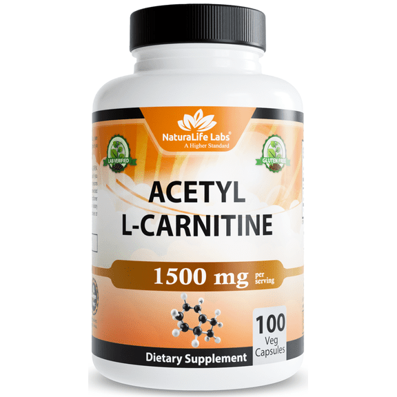 NaturaLife Labs Acetyl L-Carnitine (ALCAR) 1500 mg per Serving – 100 Capsules – Non-GMO, Gluten-Free, Vegan
