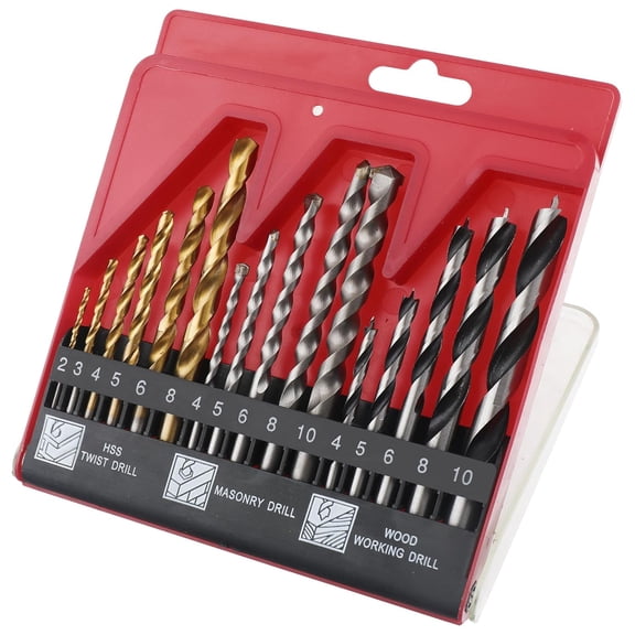 Hi-Spec 16pc Compact Drill Bit Set, HSS Ti-Coated, Wood & Masonry Bits in Case