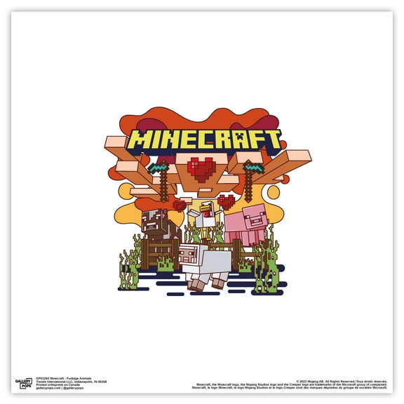 Gallery Pops Minecraft - Funtage Animals Wall Art, Unframed Version, 12" x 12"