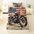 thumbnail image 3 of Castle Fairy Retro Motorcycle Twin Sheet Sets 3pcs for Teens, American Flag Print Bedding for Bedroom, Red Beige, 3 of 6