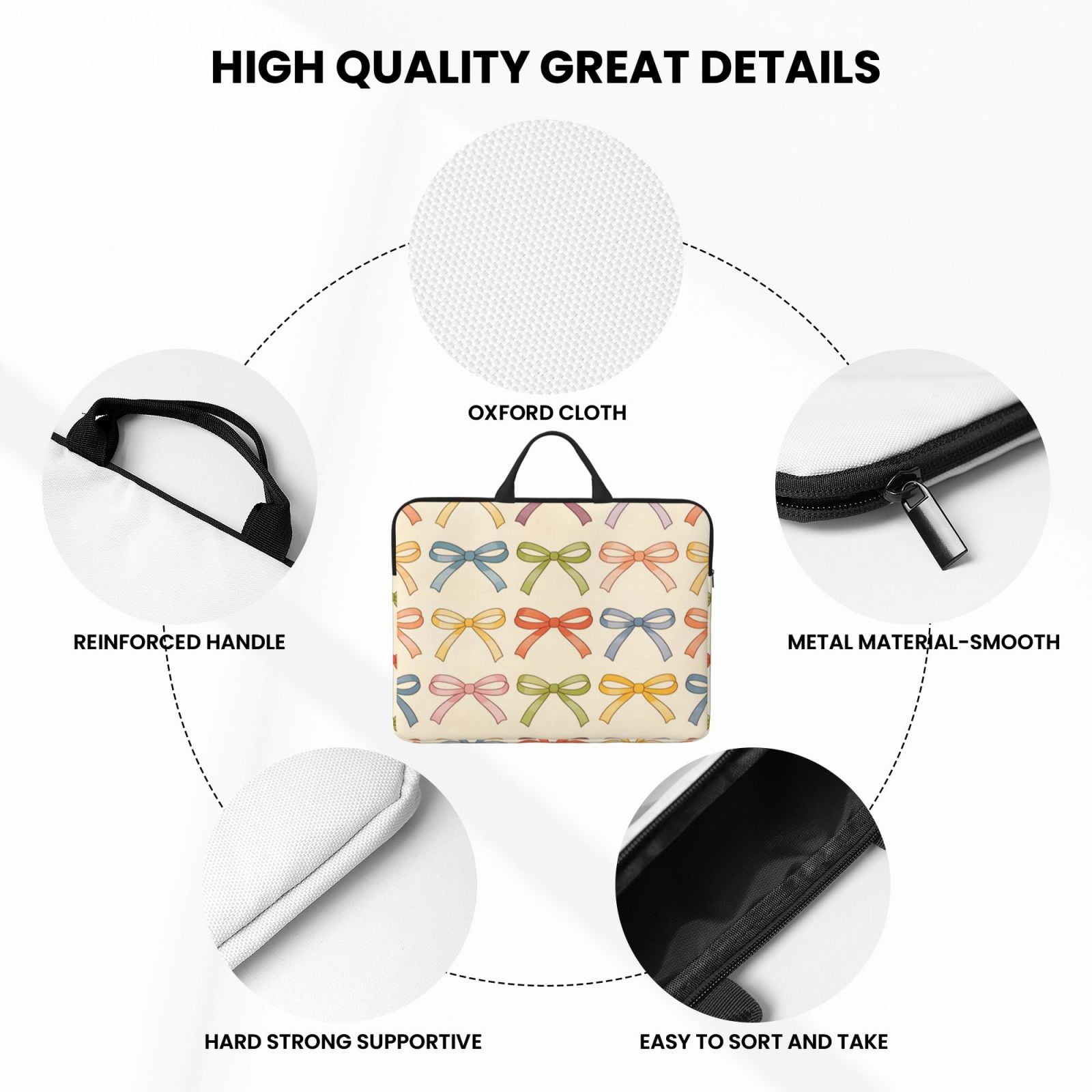 Laptop Sleeve Bag For Women Men 14inch Waterproof Durable Protective Computer Carrying Cover Handle Laptop Case Bag Colorful Bows