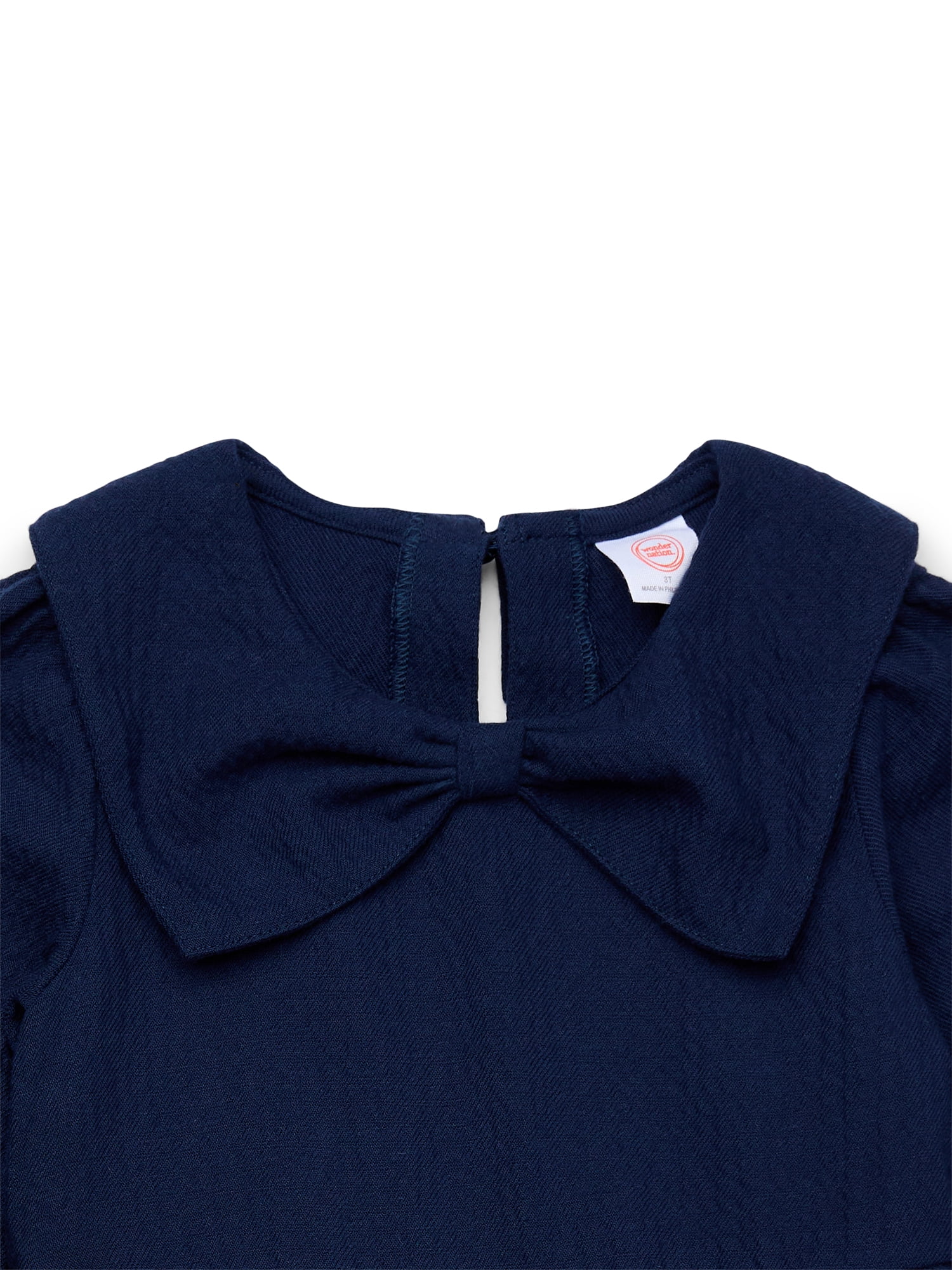 Wonder Nation Toddler Girls Puckered Bow Dress with Long Sleeves, Sizes 12M-5T