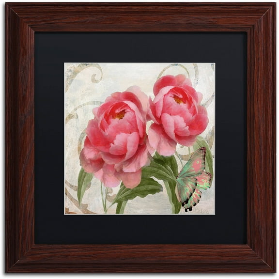 Trademark Fine Art "Apricot Peonies I" Canvas Art by Color Bakery Black Matte, Wood Frame