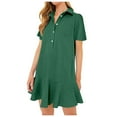 thumbnail image 1 of TSADFHJI Jupe pour Femmes en Soie Ourlet à Volants Manches Courtes Robe Décontractée Été Fluide Midi Style Vintage TG Vert, 1 of 9