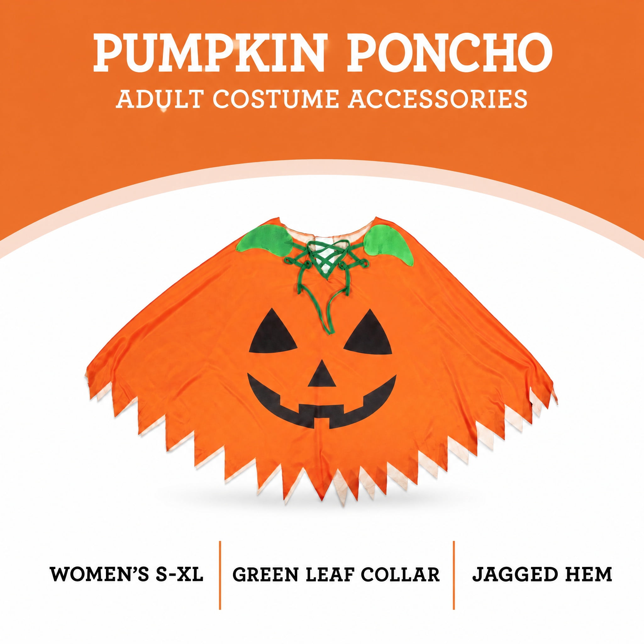 Pumpkin Poncho Costume Accessory for Adults, Orange and Black, S-XL, Halloween by Way To Celebrate