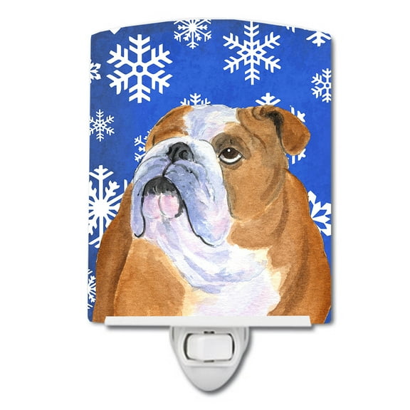 Caroline's Treasures SS4629CNL Bulldog English Winter Snowflakes Holiday Ceramic Night Light, 6x4x3", multicolor