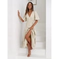 thumbnail image 2 of Women's Tiered Surplice Half Sleeve Midi Dress in Beige with Flowy Skirt and Smocked Waist 100% Polyester for Spring, 2 of 16