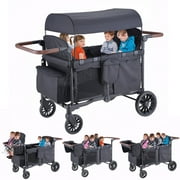 SACVON Toddler Stroller Wagon for 4 Kids with Cooler Bag,Parent Organizer,5-Point Harnesses,Black
