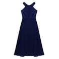 thumbnail image 3 of YEAHDOR Kids Girls Chiffon Floral Lace Party Dress Cutout Back Flower Girl Dress Elegant Summer Princess Party Dress Navy Blue 6, 3 of 7