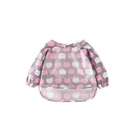 

Carolilly One opening Baby Waterproof Bibs with Long Sleeve Infant Cartoon Washable Feeding Apron 0-4 Years