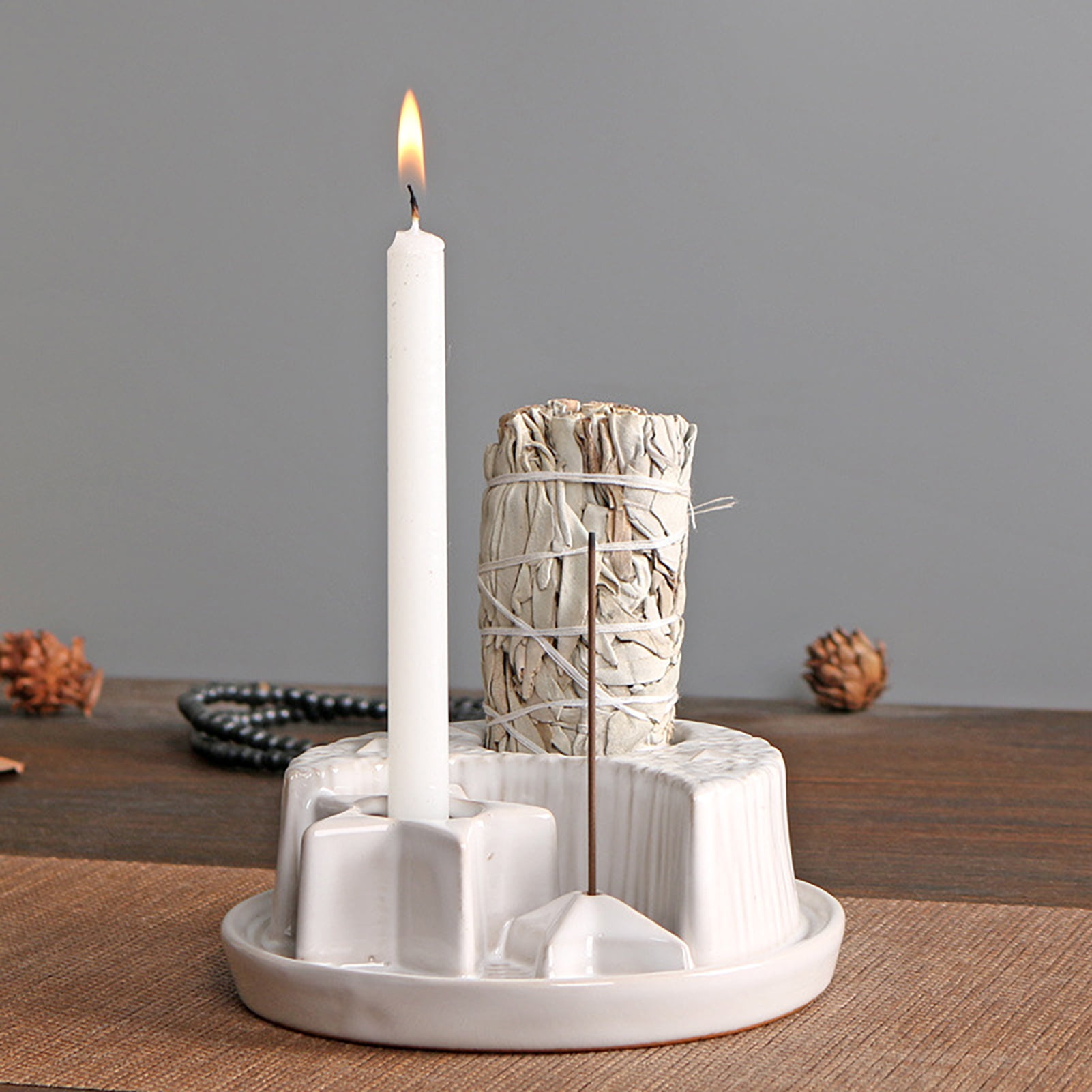 Bolincty Ceramic Sages Holder for Burning Incense And Candle Burner Holder Ash Catcher Tray Palo Santo Stick Holder Smudging Plate for Yoga Zen