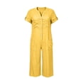 thumbnail image 7 of TOUMENY Spring Fall Jumpsuits for Women Wide Leg V Neck Button Front Jumpsuit Casual Loose Vacation Travel Lounge Romper Yellow L, 7 of 7