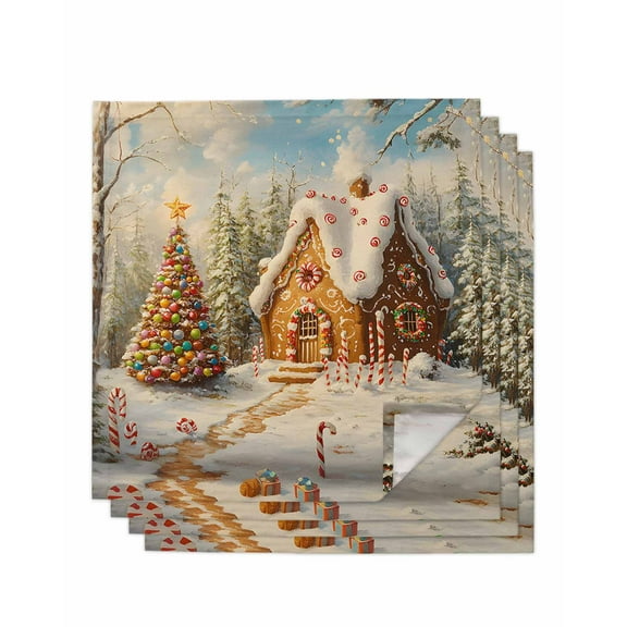 Farmhouse Christmas Cloth Napkins Set of 4, Xmas Tree Snowflake Washable Reusable Dinner Cocktail Napkin for Kitchen Party Wedding Banquet Holiday Baby Shower Table Decor