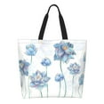 thumbnail image 2 of Bingfone Canvas Tote Bag for Women with Inner Pocket Aesthetic Cute Shopping Tote Bags Reusable Grocery Bags-Pale Blue Lotus Flowers, 2 of 9