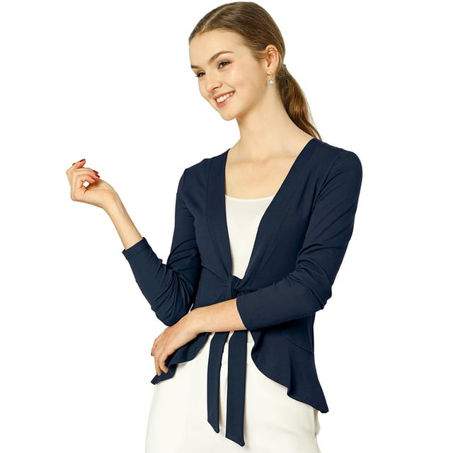 Cardigan Dobladillo Rizado RebeDe Punto Frente De CorbaPaMujeres Azul S