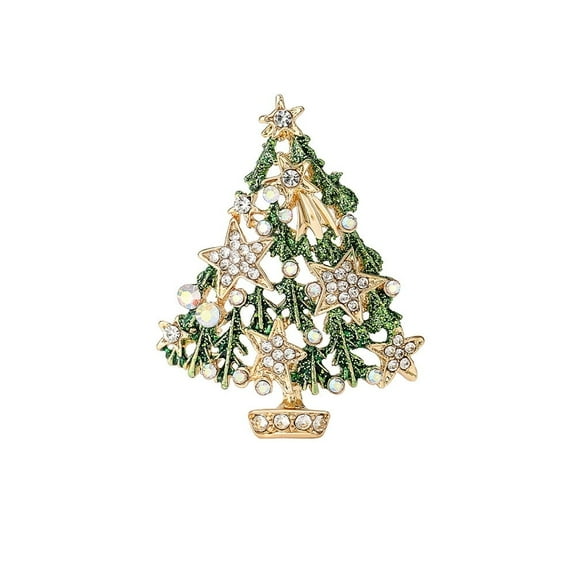 Glitter Christmas Tree Rhinestone Brooch Lapel Pin Crystal Star Xmas Festival Costumes Decoration Enamel Pins for Women