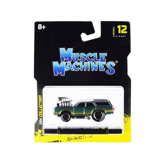 Muscle Machines 15556grn 3.25 x 3 in. 1-64 Scale 1970 Oldsmobile Vista Cruiser 442 Diecast Model Car with Stripes, Metallic Green & Gold