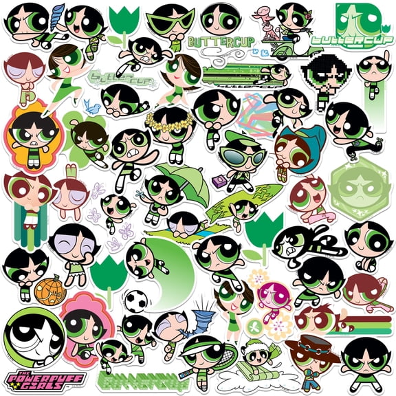 Powerpuff Girls Buttercup 50ct Vinyl Large Deluxe Stickers Variety Pack - Laptop, Water Bottle, Scrapbooking, Tablet, Skateboard, Indoor/Outdoor