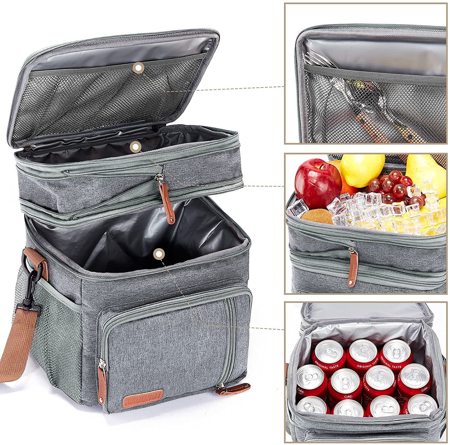 COUTUDI Expandable Insulated Lunch Bag, Waterproof Cooler Bag for Men with Shoulder Strap for Picnic Gray