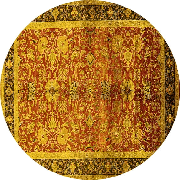 Ahgly Company Indoor Round Oriental Yellow Industrial Area Rugs, 6' Round