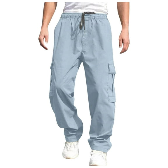 NIEWTR Cargo Pants for Men Baggy Fit Parachute Pants Men Nylon Lounge Drawstring Joggers Lightweight Relaxed Fit Cargo Work Pants for Men Mens Workout Pants (Blue,XXL)