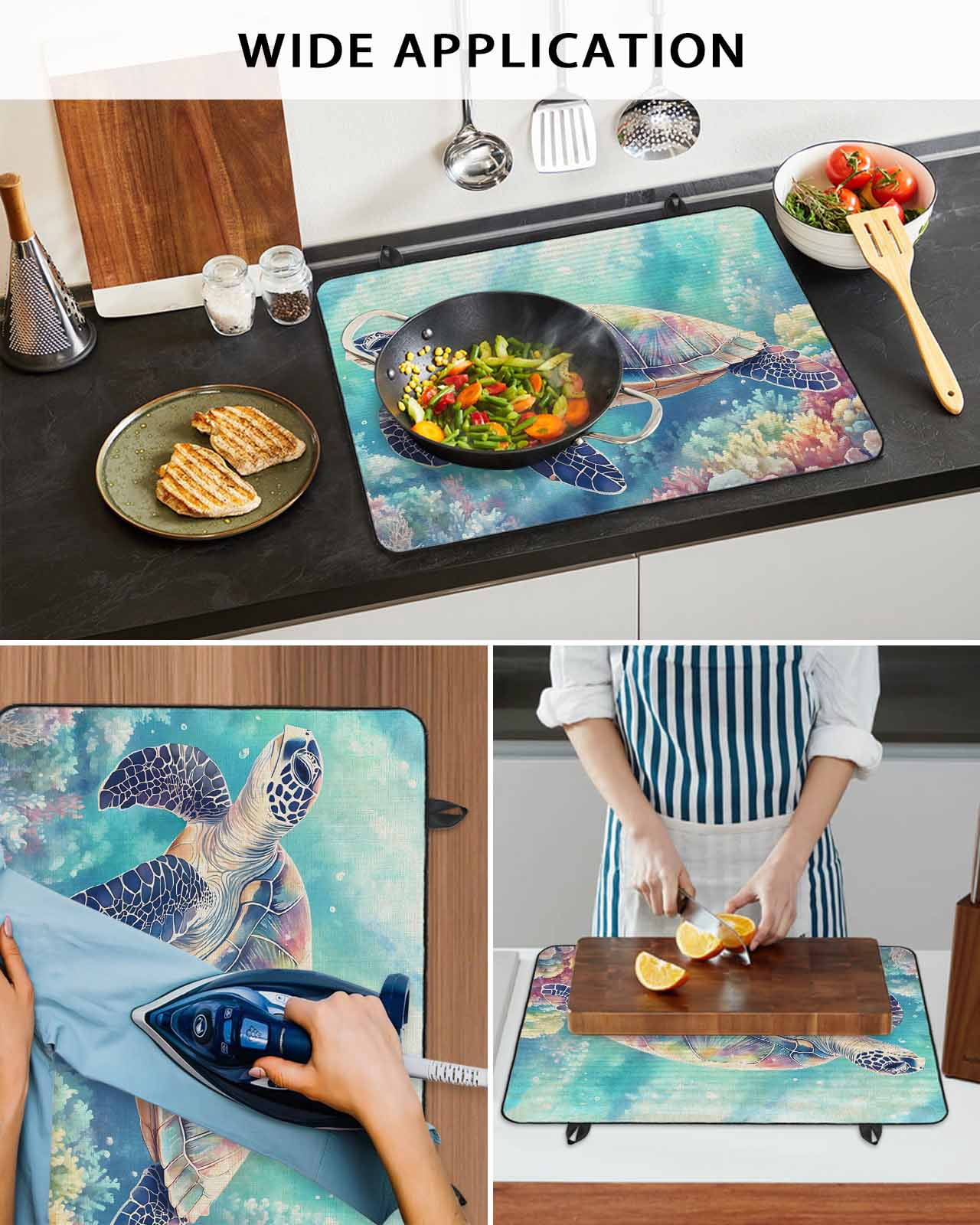 nqOlkjepod Large Induction Cooktop Protector Mat 36"x21", Ocean Turtle Stove Top Covers for Electric Stove, Coastal Coral Colorful Coral Watercoloor Stove Burner Cover Mats, Glass Top Stove Cover