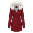 thumbnail image 4 of IROINNID Fleece Jacket for Women Winter Warm Plush Long Sleeve Jacket Casual Drawstring Hooded Thermal Coat with Pocket,Burgundy, 4 of 7