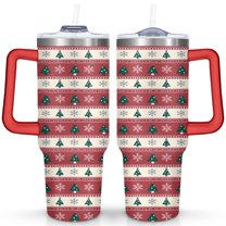 Red Line Christmas Tree Snowflakes 40 Oz Tumbler with Handle Lid and Straw Stainless Steel Double Walled Vacuum Insulated Cup Merry Christmas Gifts Tumbler for Women Men Friends Outdoor Indoor