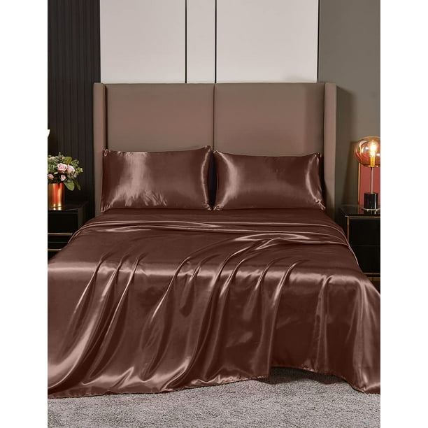 Cloud Fino Luxurious Satin bed sheets Chocolate Silk Sheets King Deep