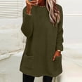 thumbnail image 2 of LEAVINGSUO Blouses for Women 2023 Womens Plus Size $5 Women's Round- Neck and Winter Loose Solid Pocket Warm Long Sleeve Blouse Tops Army Green XL, 2 of 6
